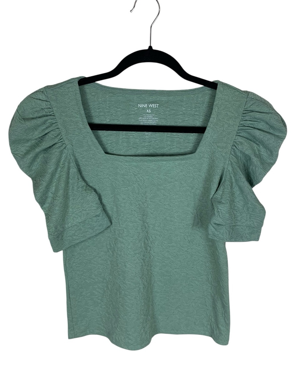 Women's Nine West Green Textured Short Puff Sleeve Square Neck Top Size XS